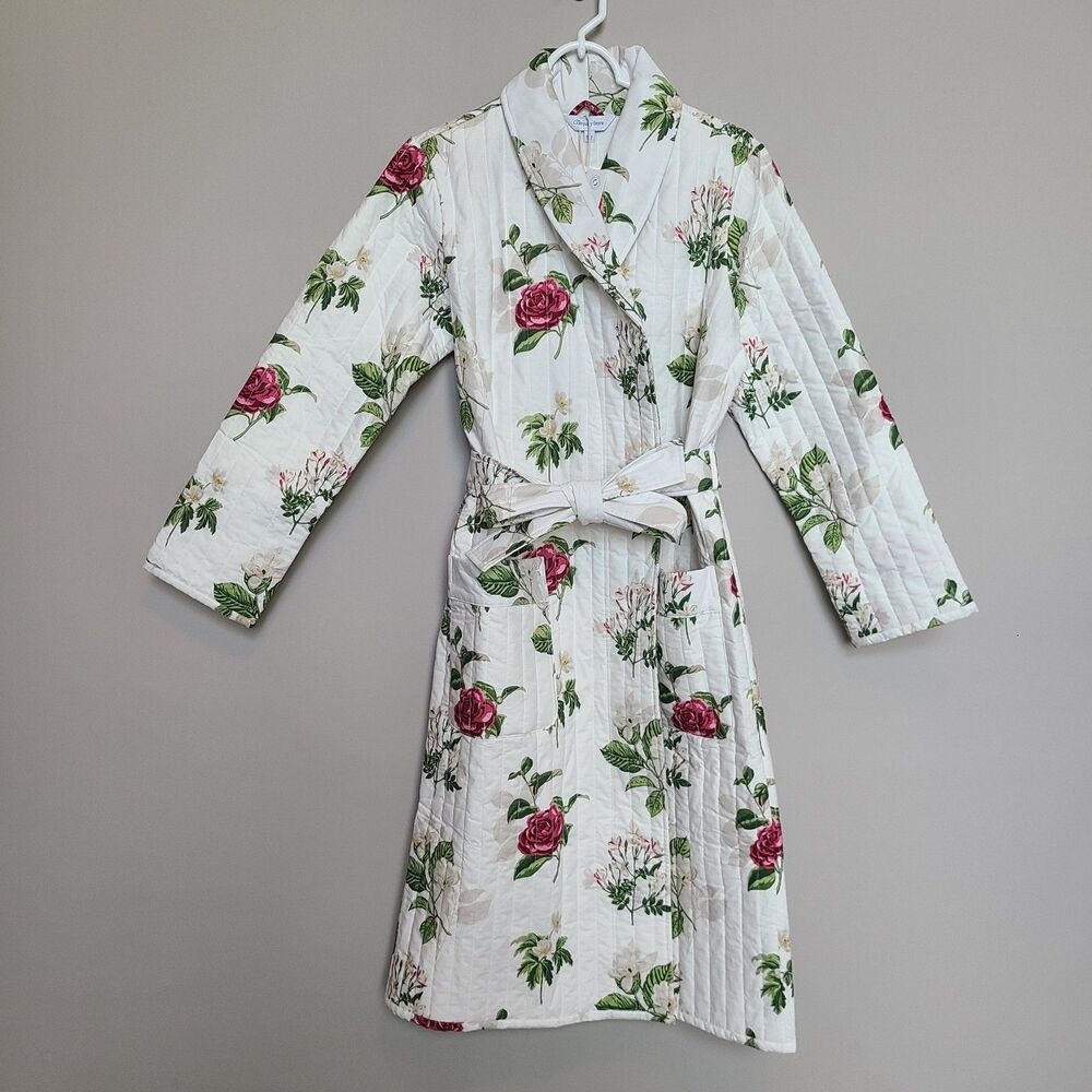 The Company Store Co White Floral Quilted Robe Medium New